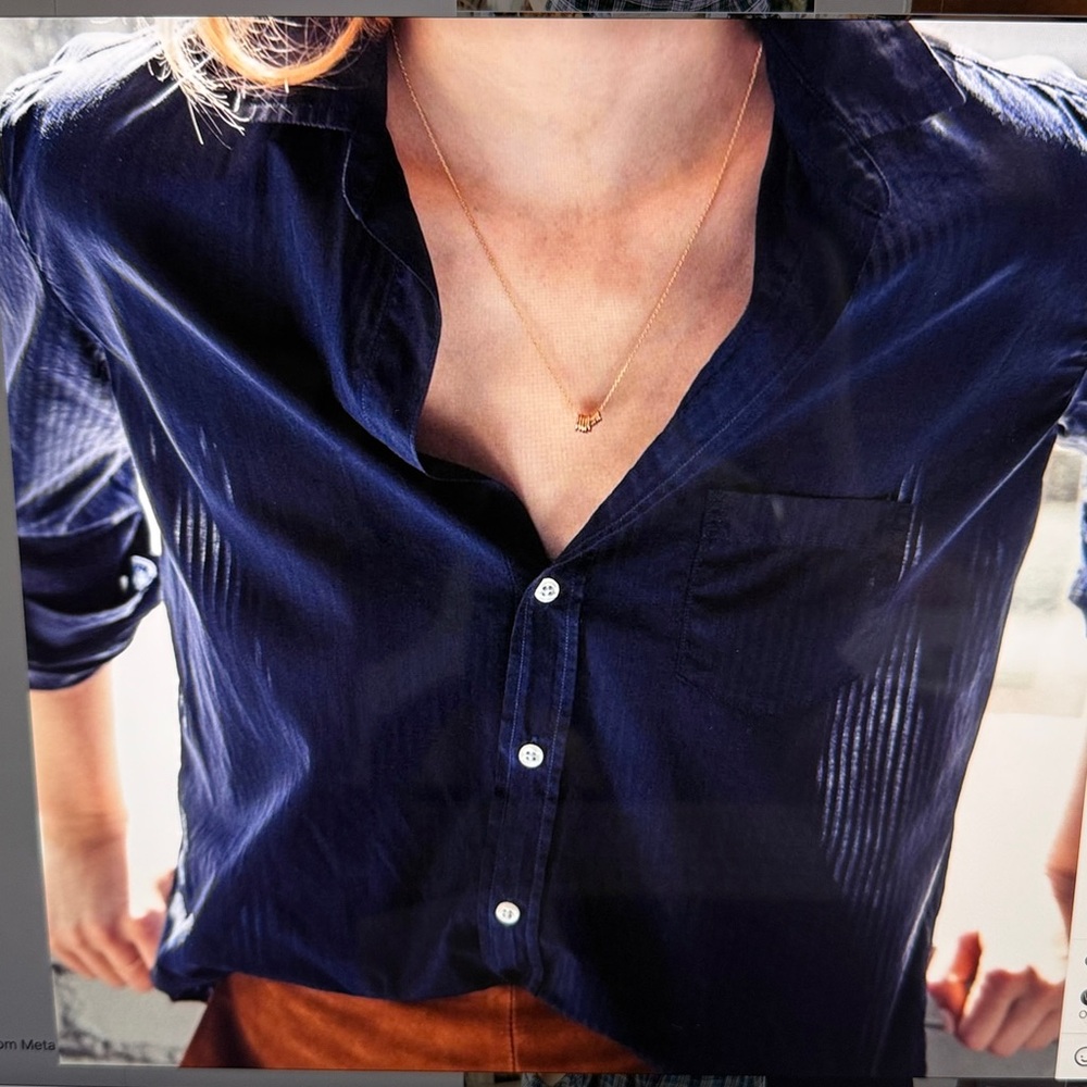 FRANK & EILEEN Eileen Sheer Poplin Striped Navy Shirt